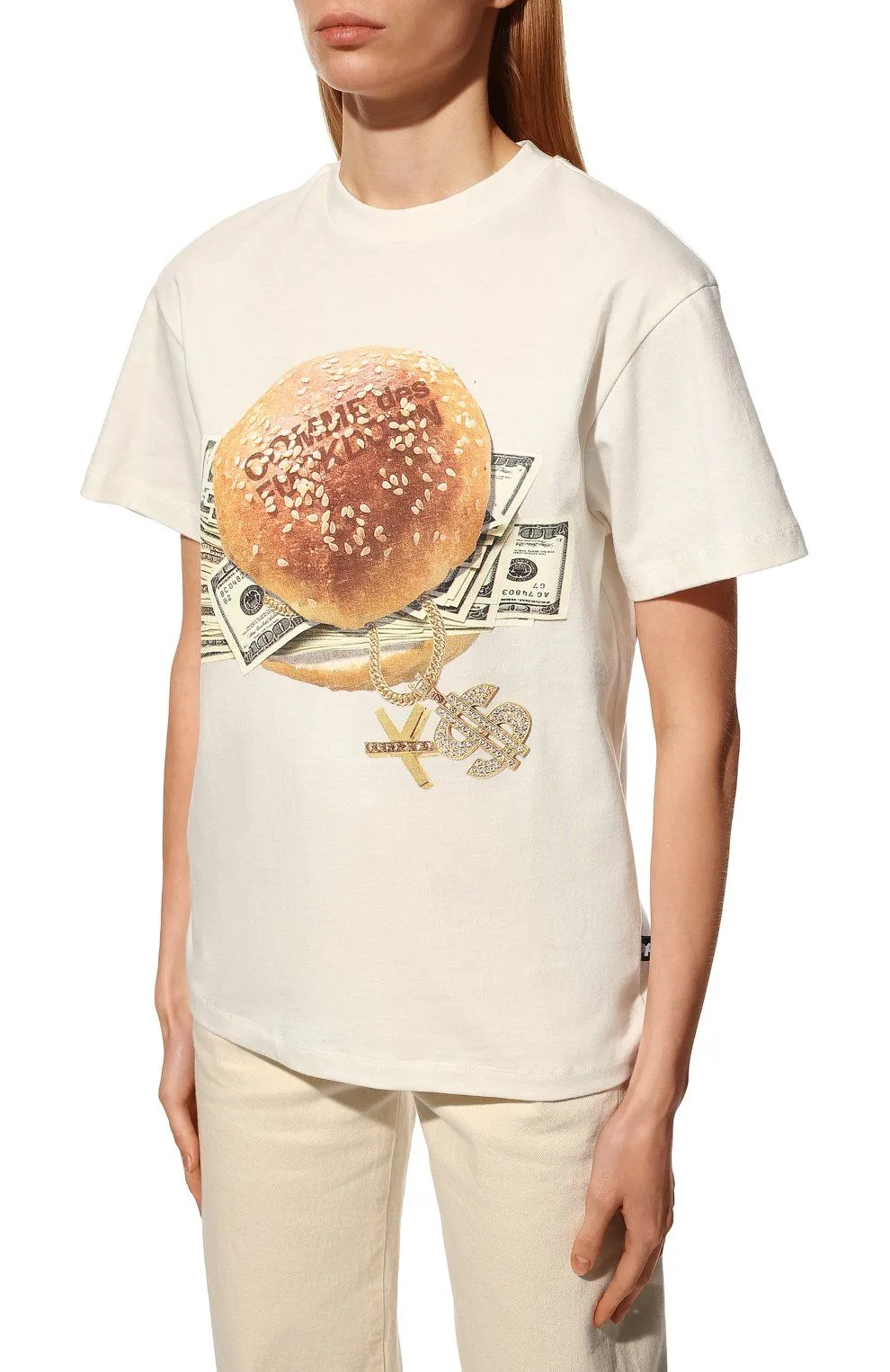 Comme Des Fuckdown Women's Chic Cotton Sandwich Print Tee for Women