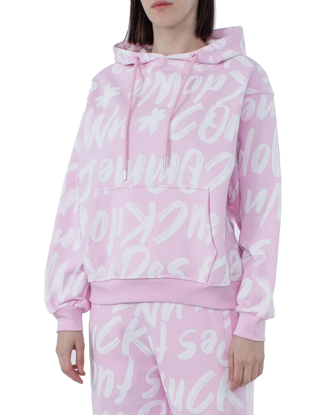 Comme Des Fuckdown Women's Chic Pink Cotton Hooded Sweatshirt with Statement Print