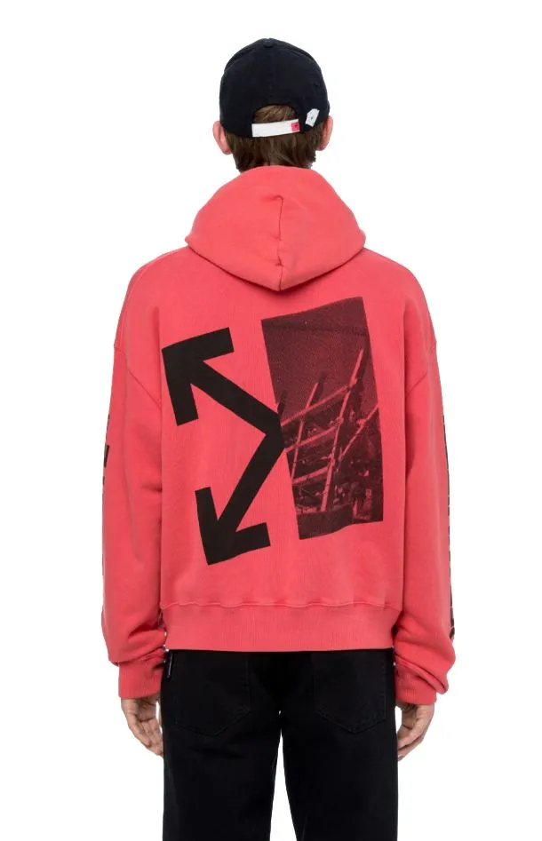 Off-White Men's Red Hooded Cotton Sweatshirt with Graphic Print