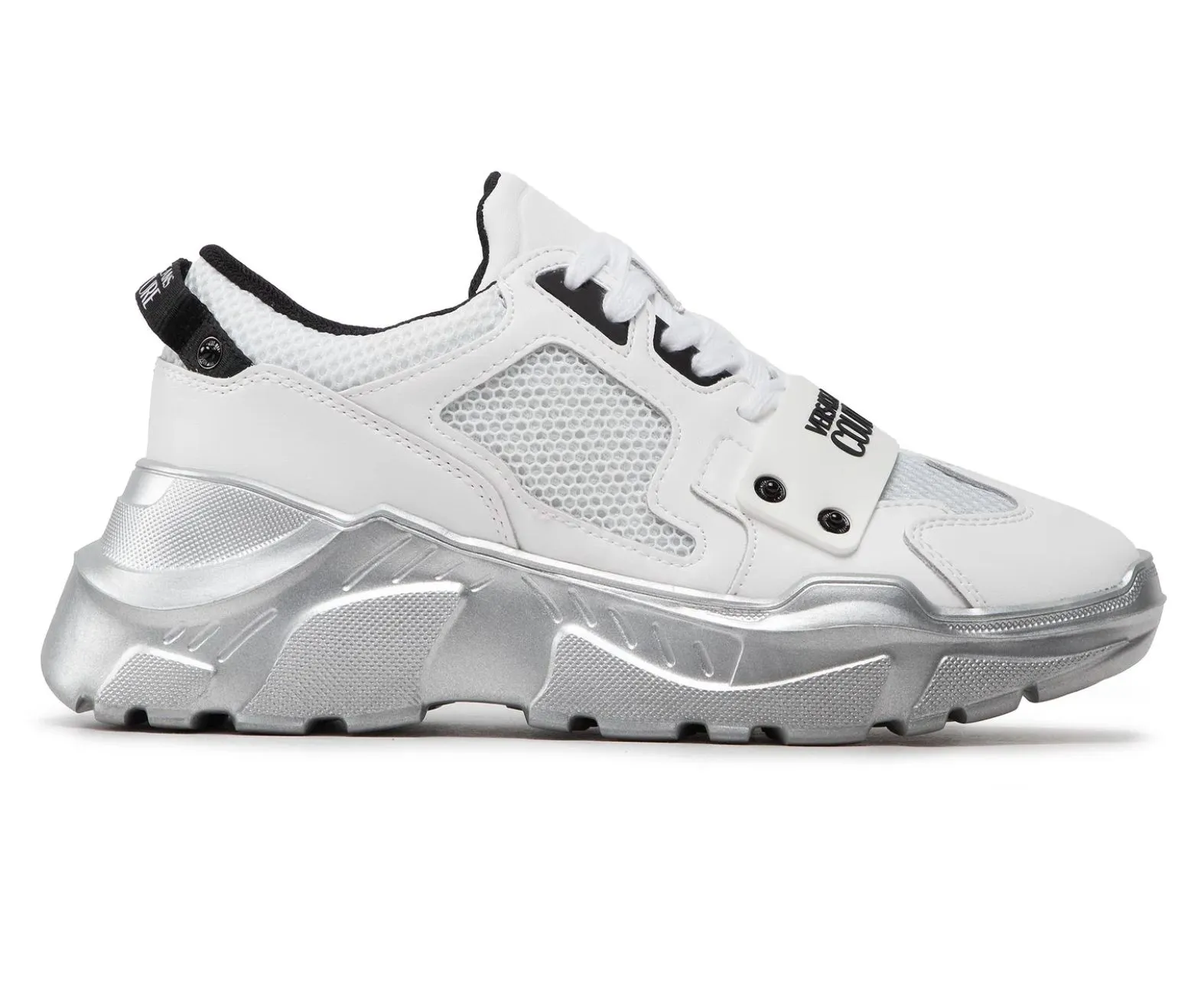 Versace Jeans Men's Elegant Leather Sneakers with Silver Sole