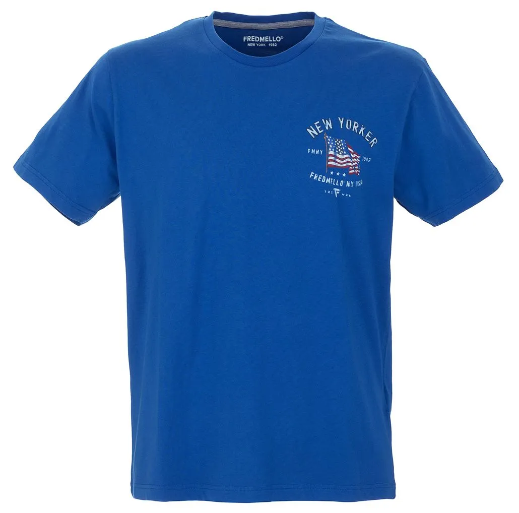 Fred Mello Men's Chic New York Print T-Shirt in Soft Blue
