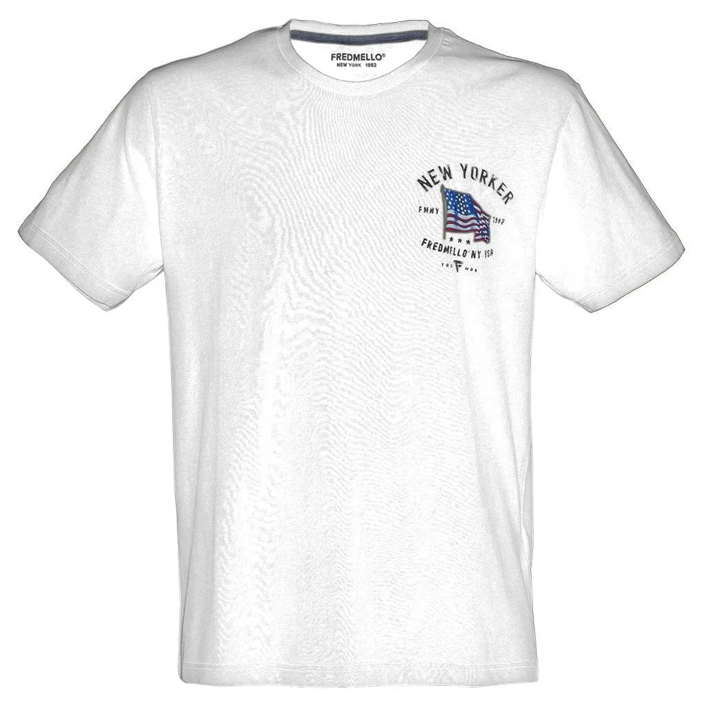 Fred Mello Men's Crisp White Logo Tee - Pure Cotton Comfort