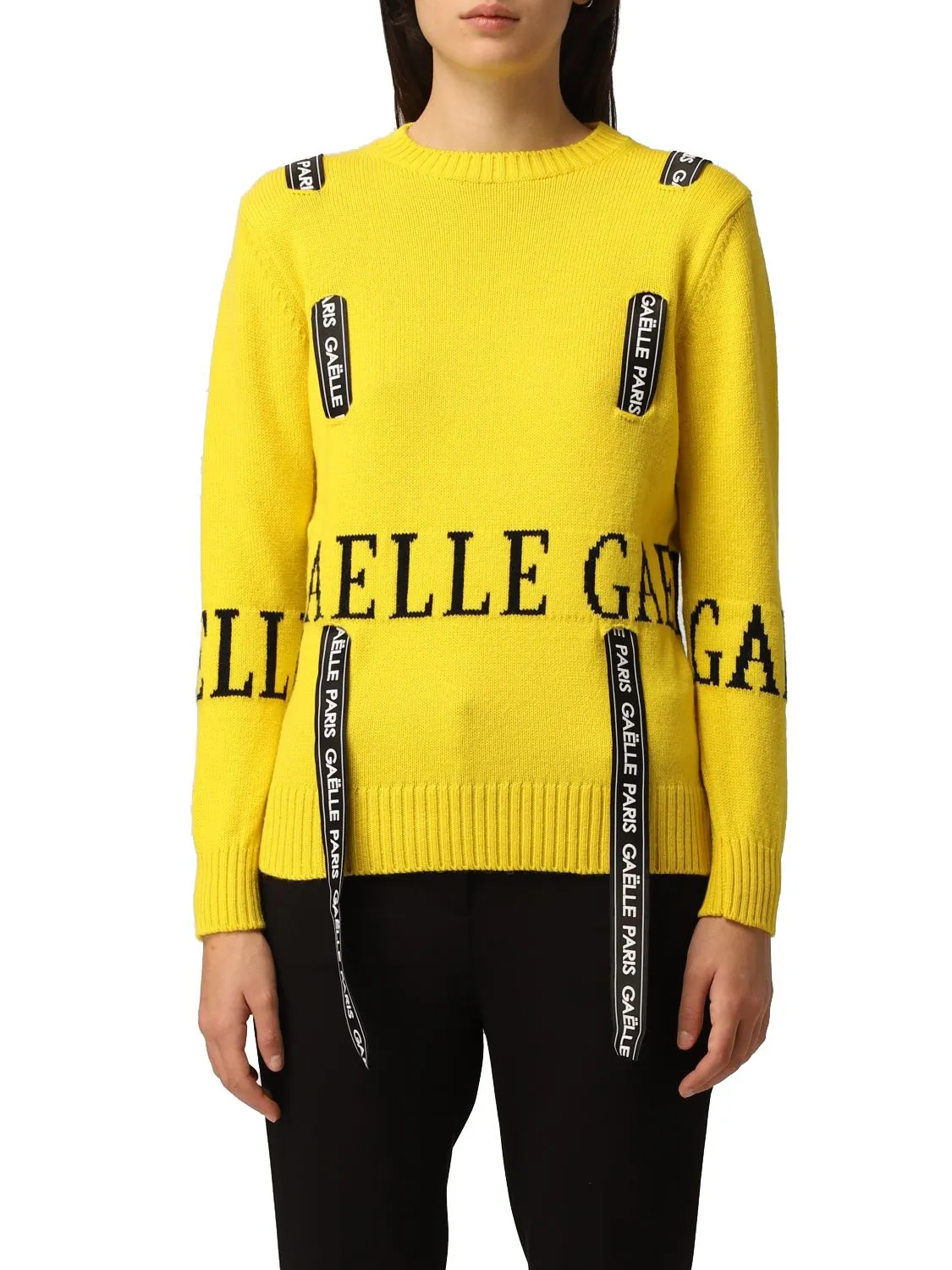 Gaelle Women's Chic Wool-Blend Logo Sweater with Unique Inlays