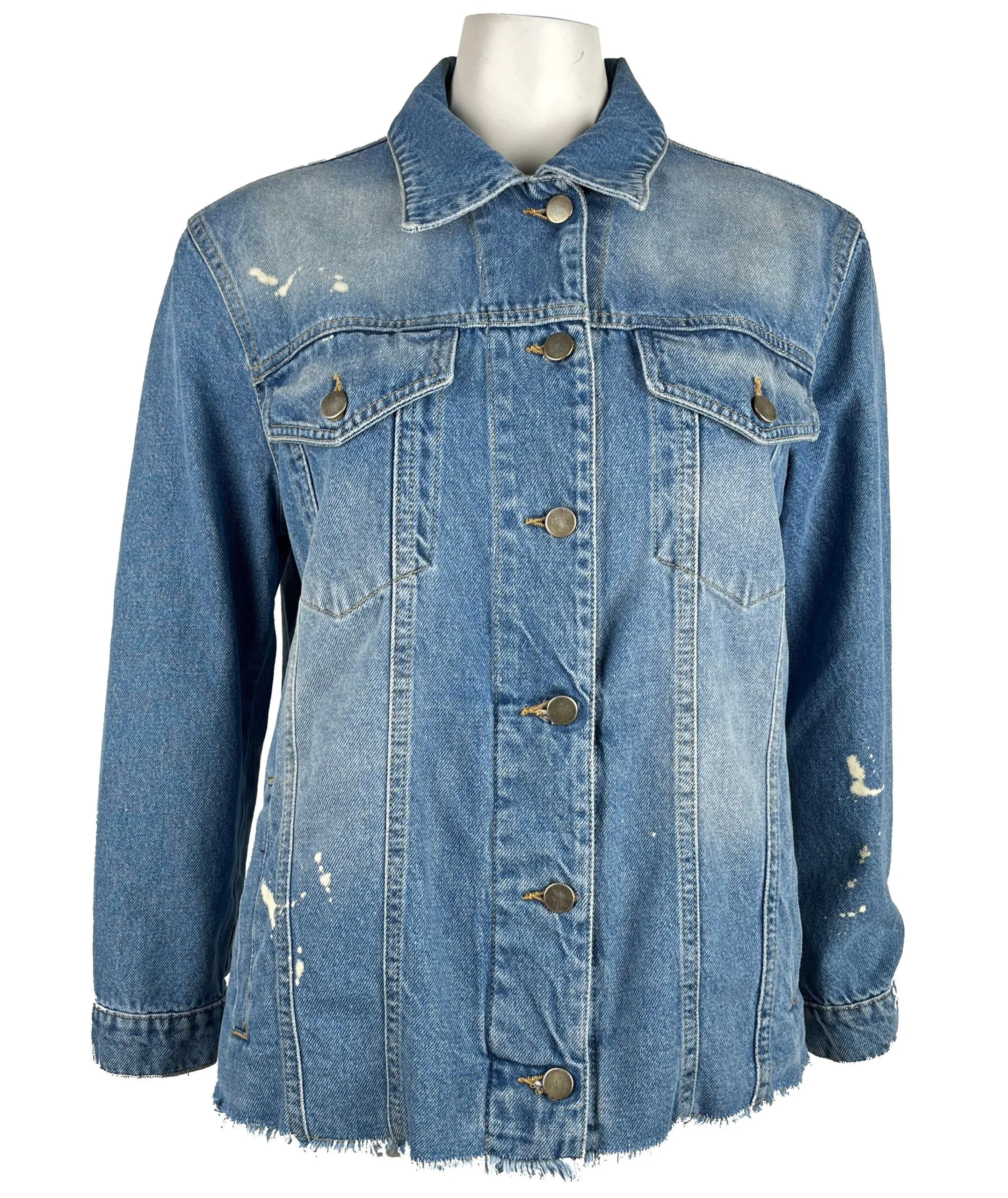 Comme Des Fuckdown Women's Chic Frayed Hem Denim Jacket