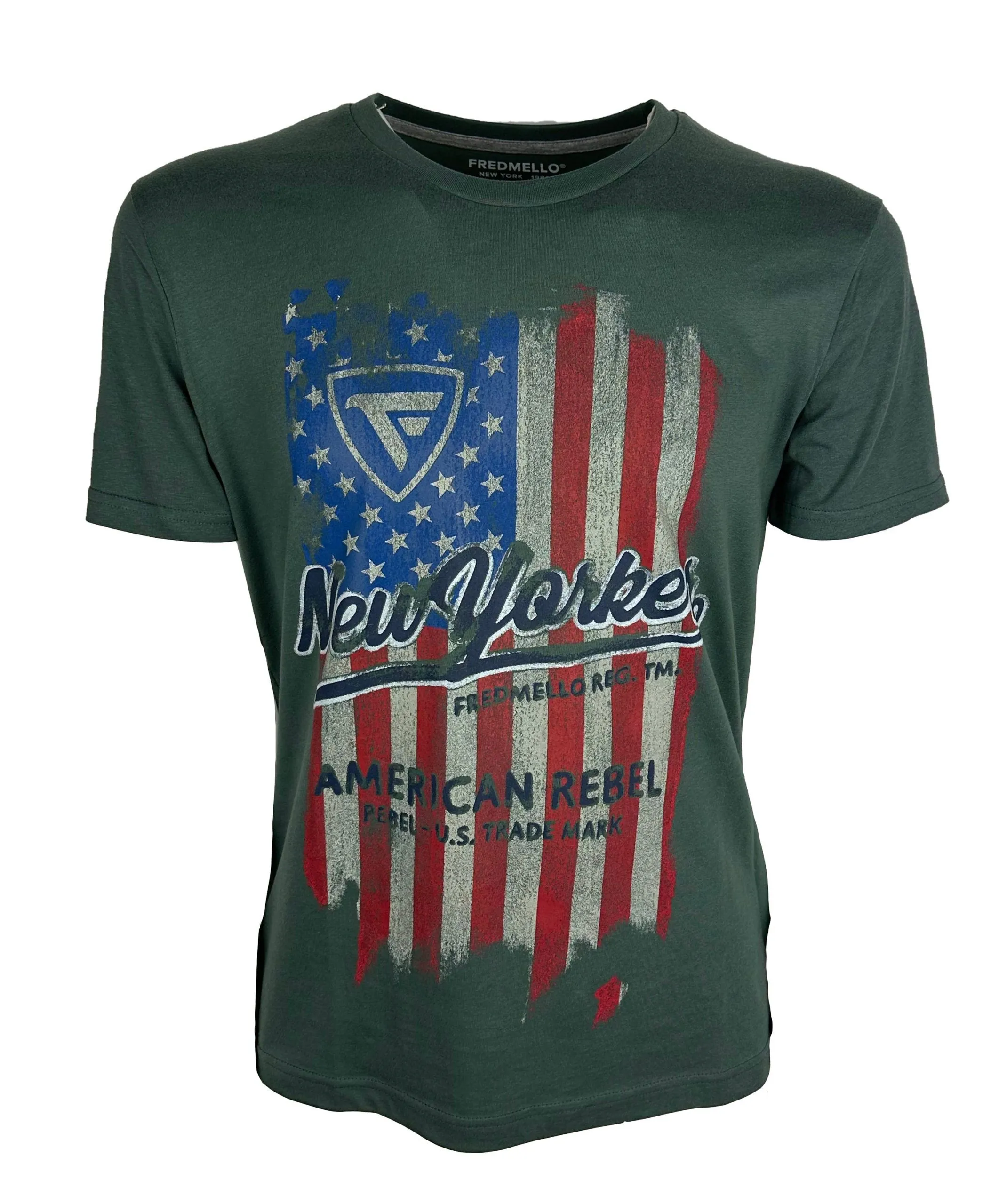 Fred Mello Men's Dust Green Cotton Tee with Signature Print