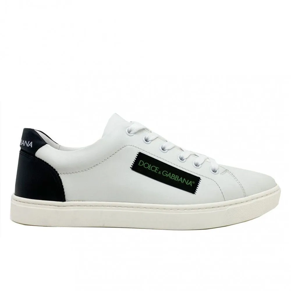 Dolce & Gabbana Women's Elegant White Calfskin Sneakers with Black Detail