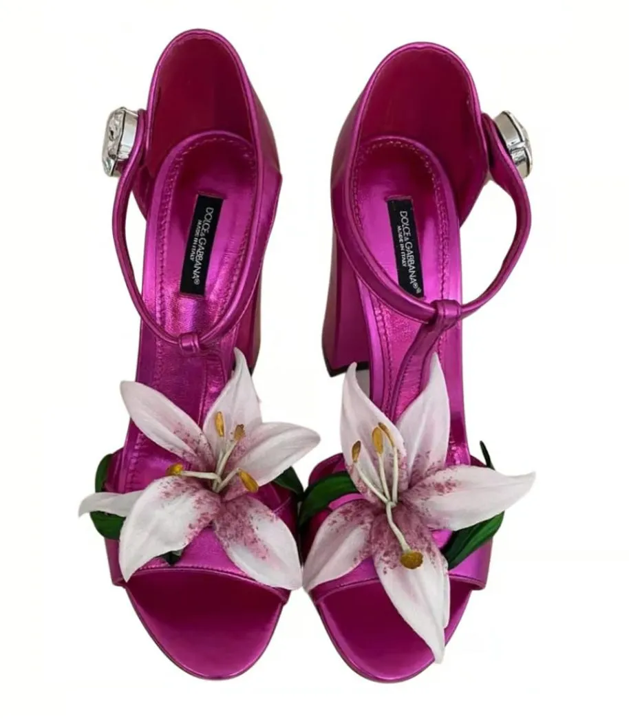 Dolce & Gabbana Women's Fuchsia Jewel Embellished Lambskin Pumps