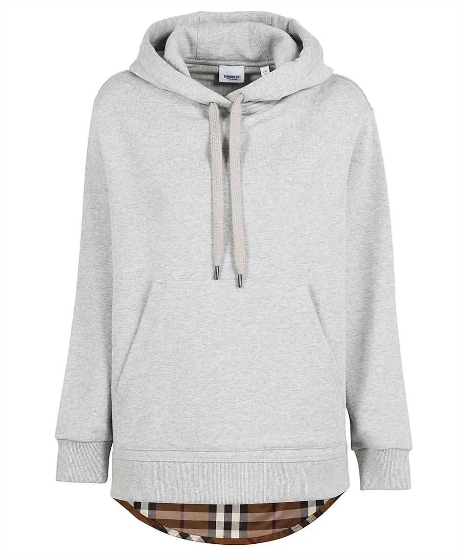 Burberry Men's Iconic Tartan-Lined Gray Cotton Hoodie