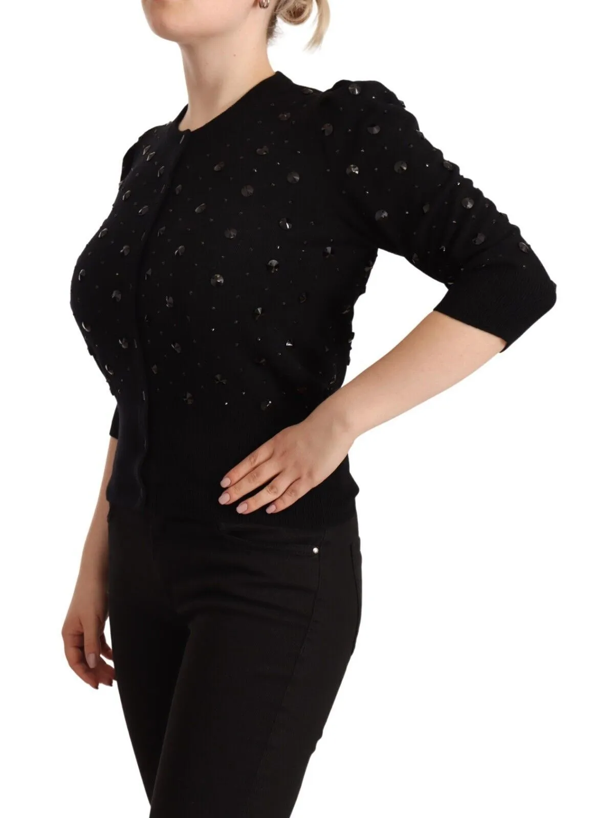 Dolce & Gabbana Women's Elegant Black Cashmere Crystal Cardigan