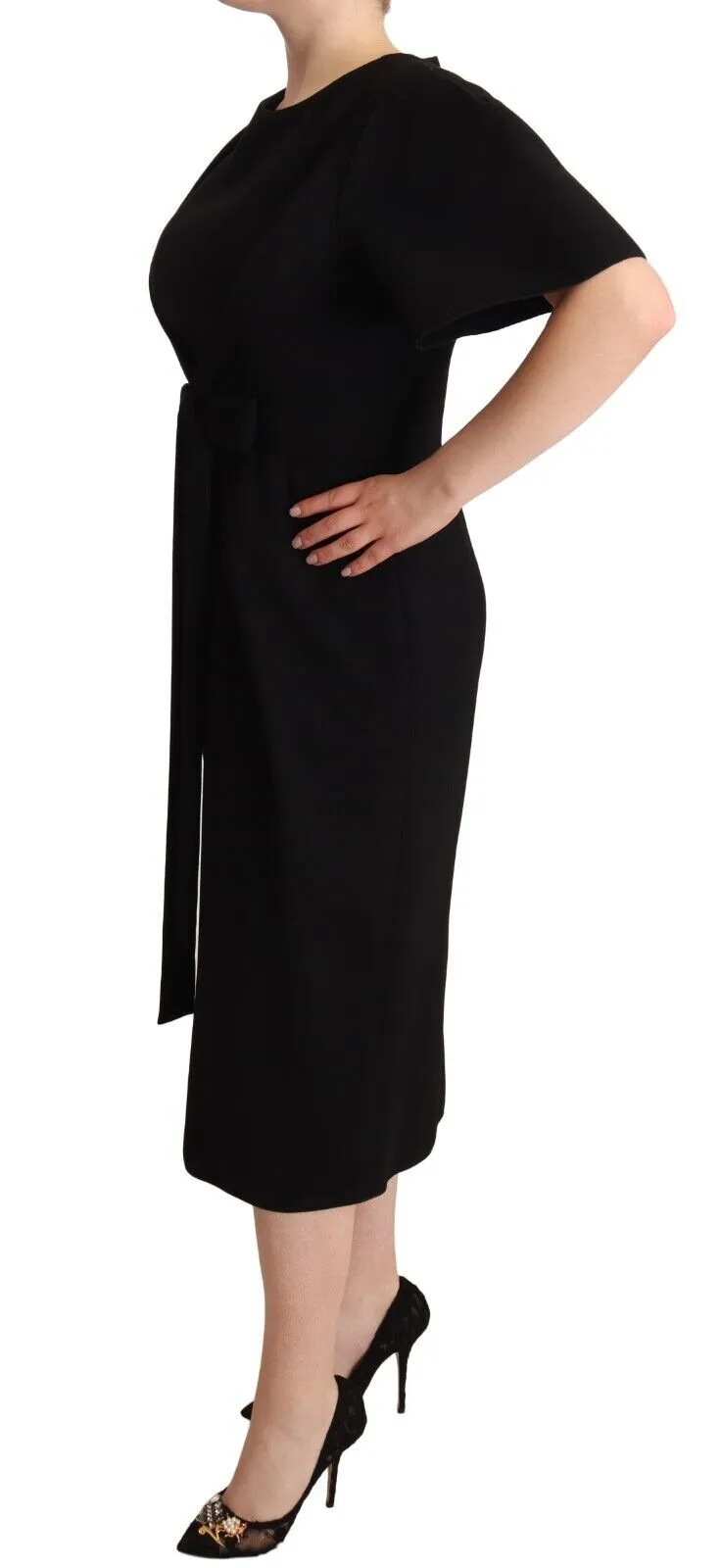 Dolce & Gabbana Women's Elegant Black Midi Dress with Bow Detail