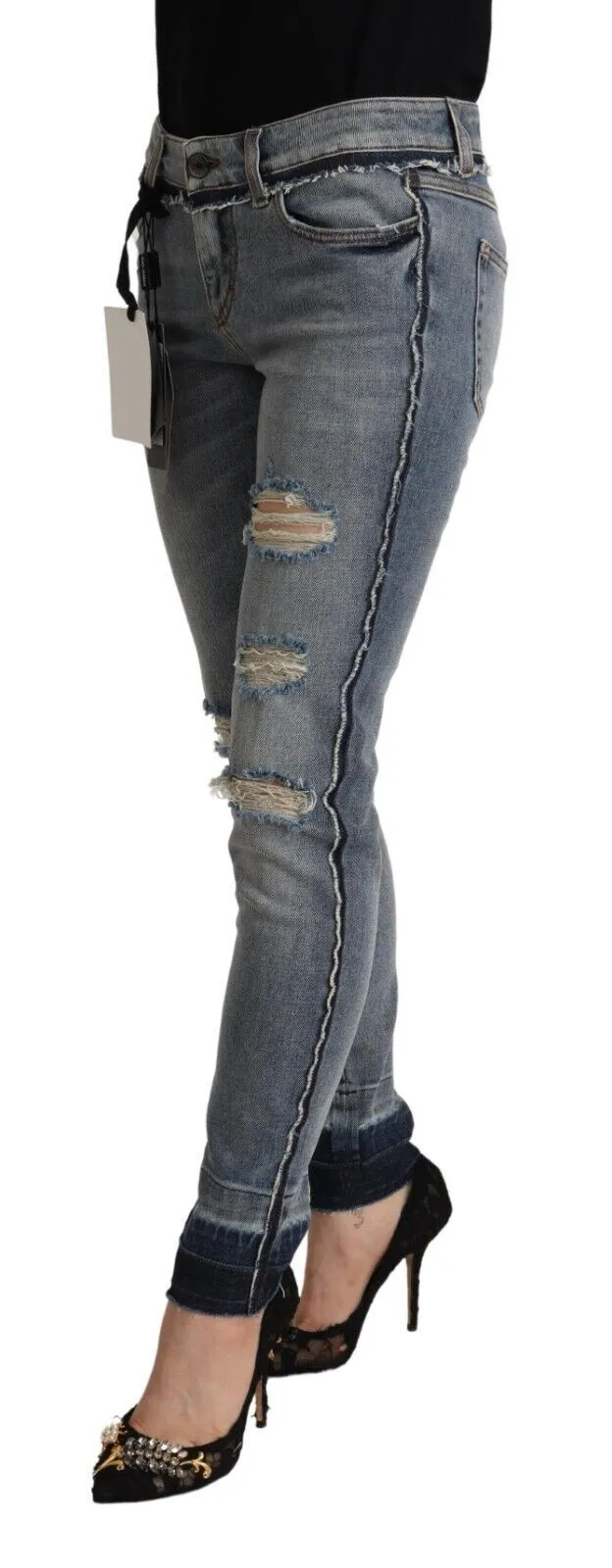 Dolce & Gabbana Women's Elegant Slim Fit Distressed Denim Jeans