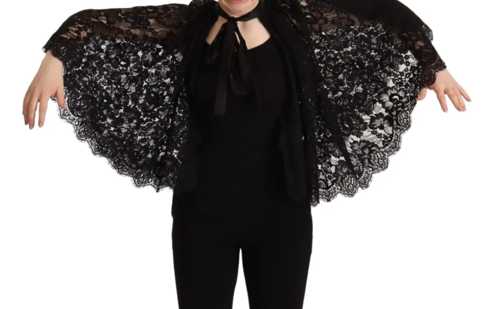 Dolce & Gabbana Women's Black Floral Lace Shoulder Wrap Sweater