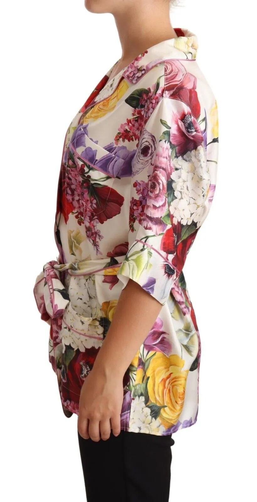 Dolce & Gabbana Women's Elegant Silk Floral Pajama-Style Blouse