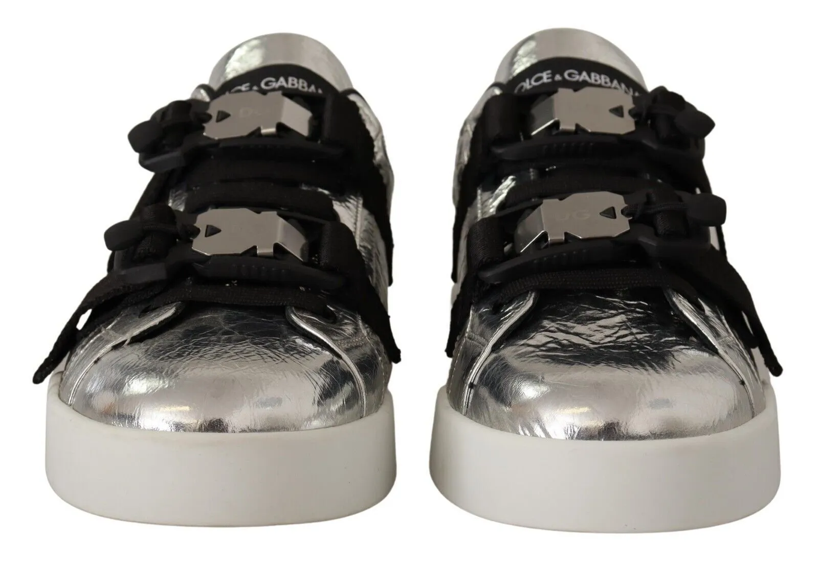 Dolce & Gabbana Men's Elegant Black Silver Low Top Sneakers