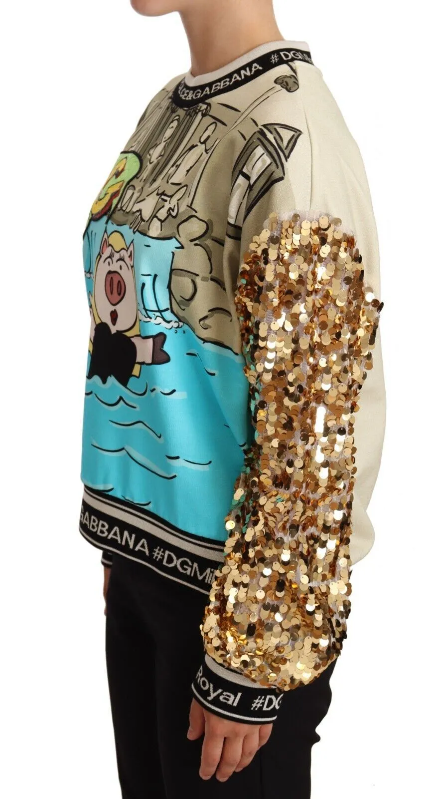 Dolce & Gabbana Women's Multicolor Sequined Pig Print Sweatshirt