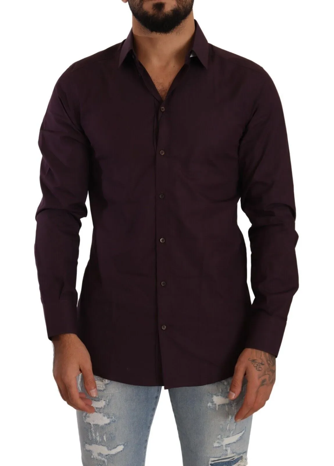 Dolce & Gabbana Men's Elegant Purple Cotton Dress Shirt