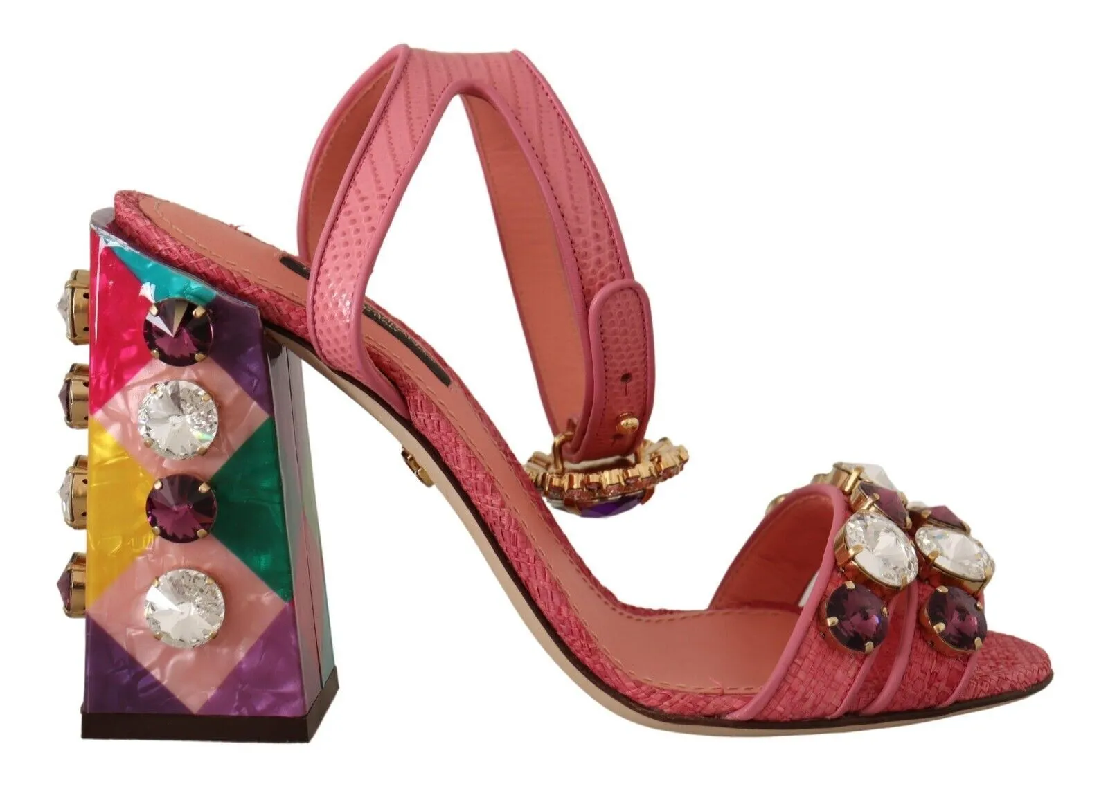 Dolce & Gabbana Women's Elegant Pink Crystal Ankle Strap Heels