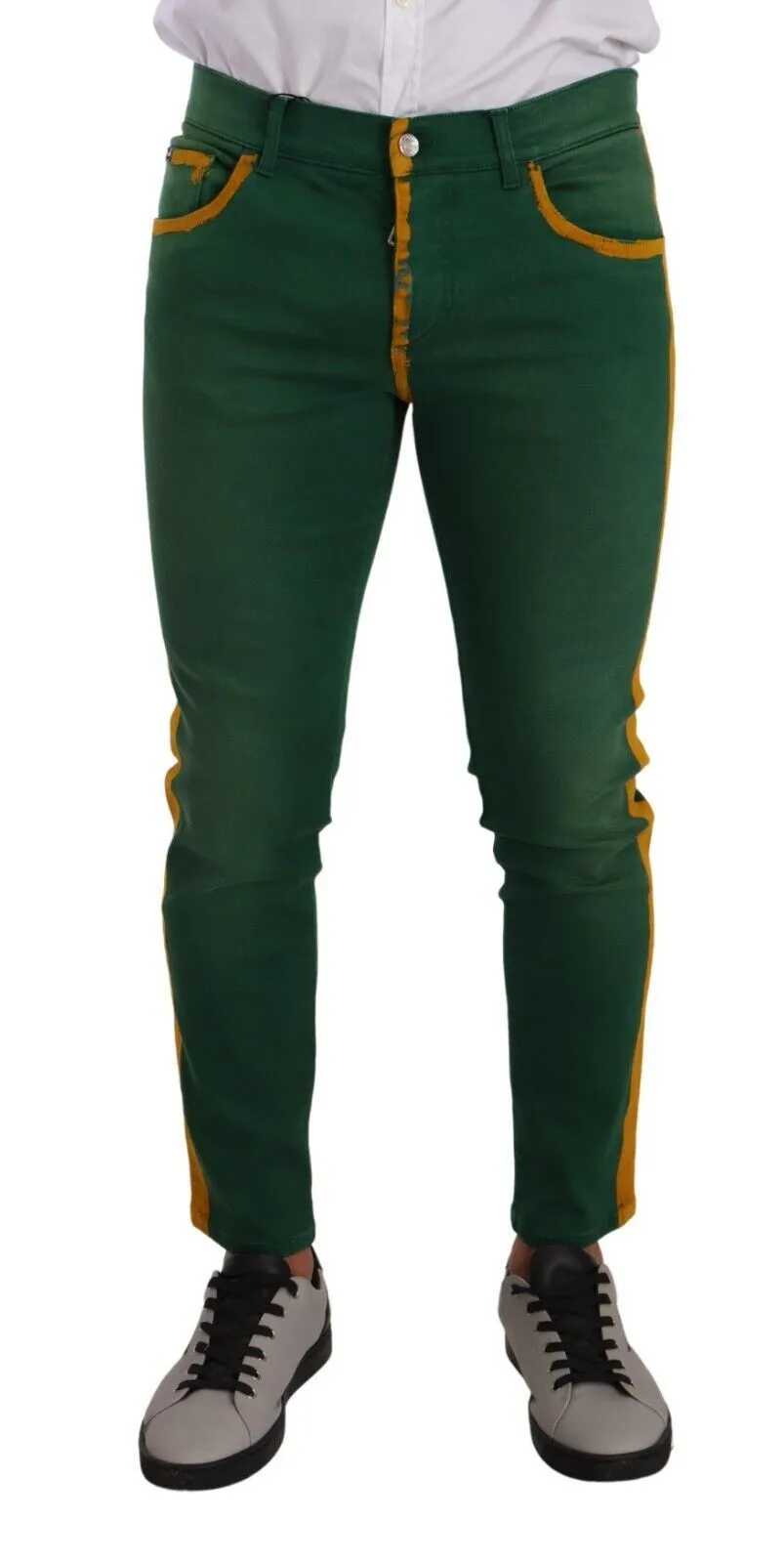 Dolce & Gabbana Men's Elegant Skinny Denim Jeans in Green and Yellow