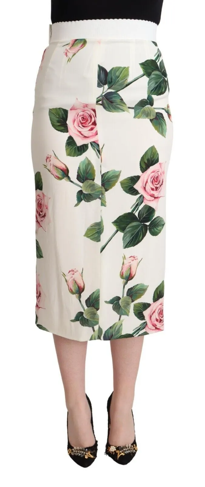 Dolce & Gabbana Women's Elegant Rose Printed Silk Midi Skirt