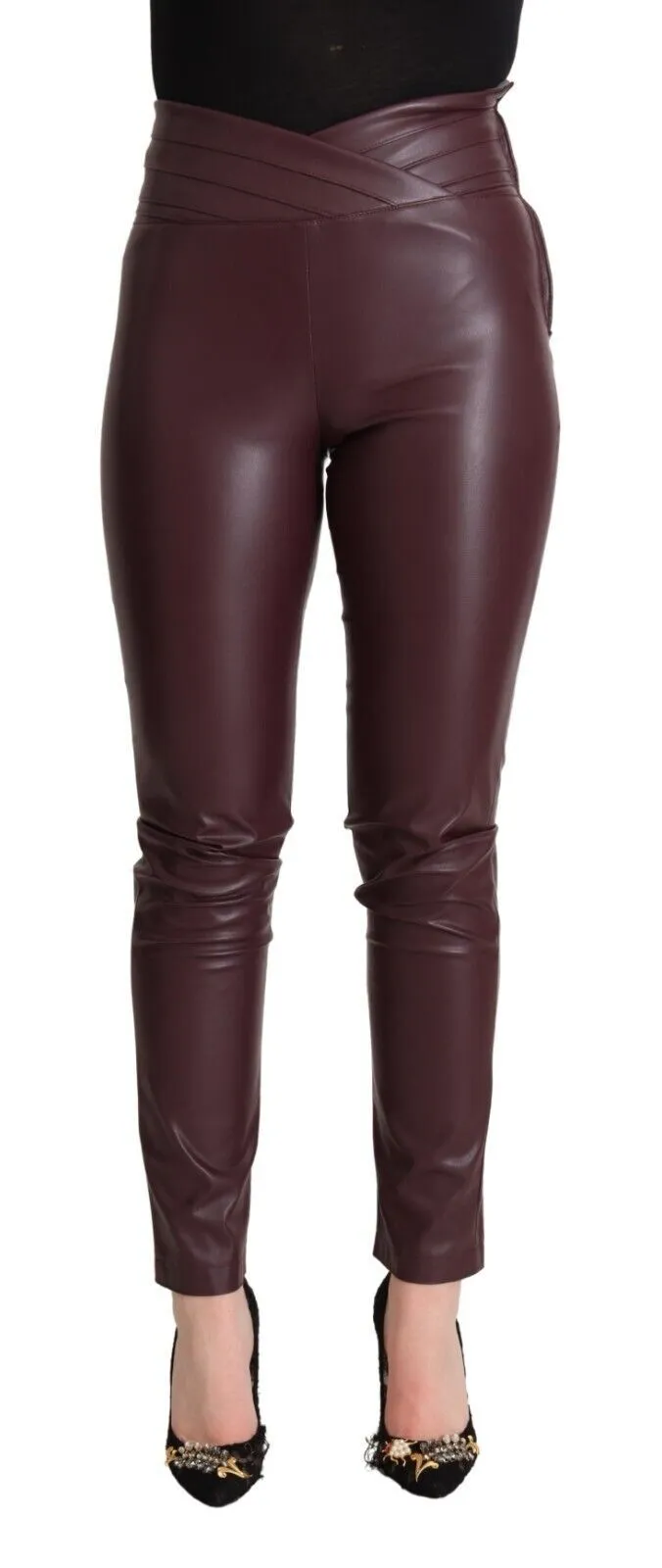Patrizia Pepe Women's High Waist Leather Skinny Pants in Chic Brown