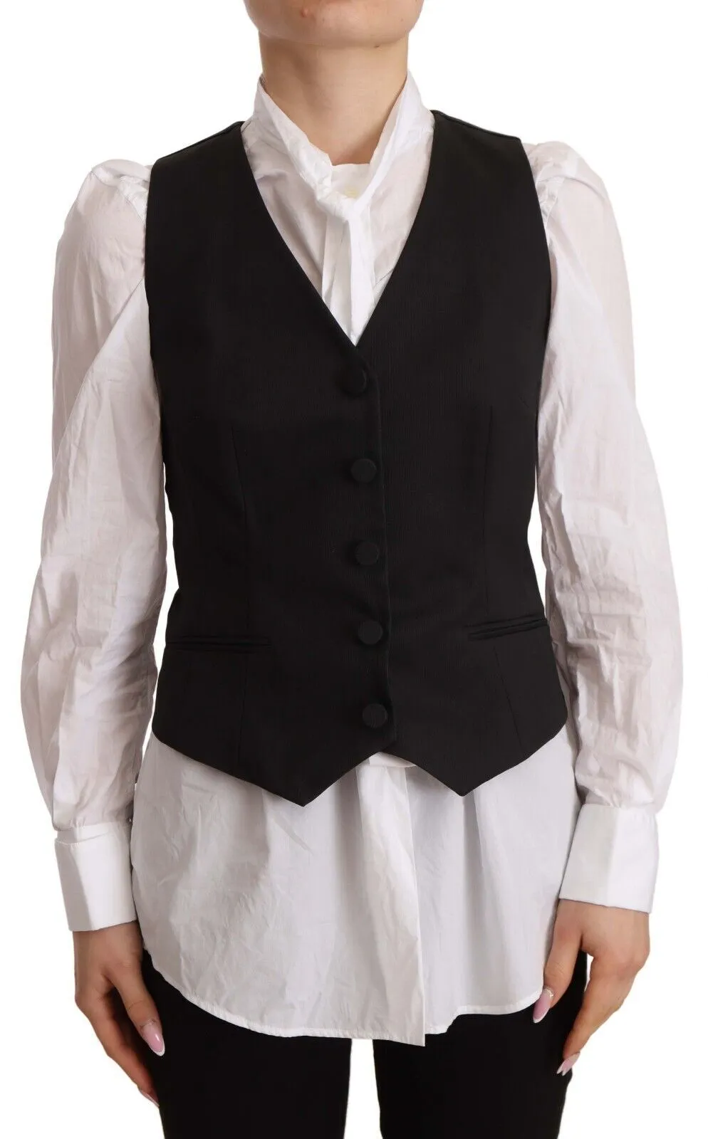 Dolce & Gabbana Women's Elegant Silk Blend Black Vest Top