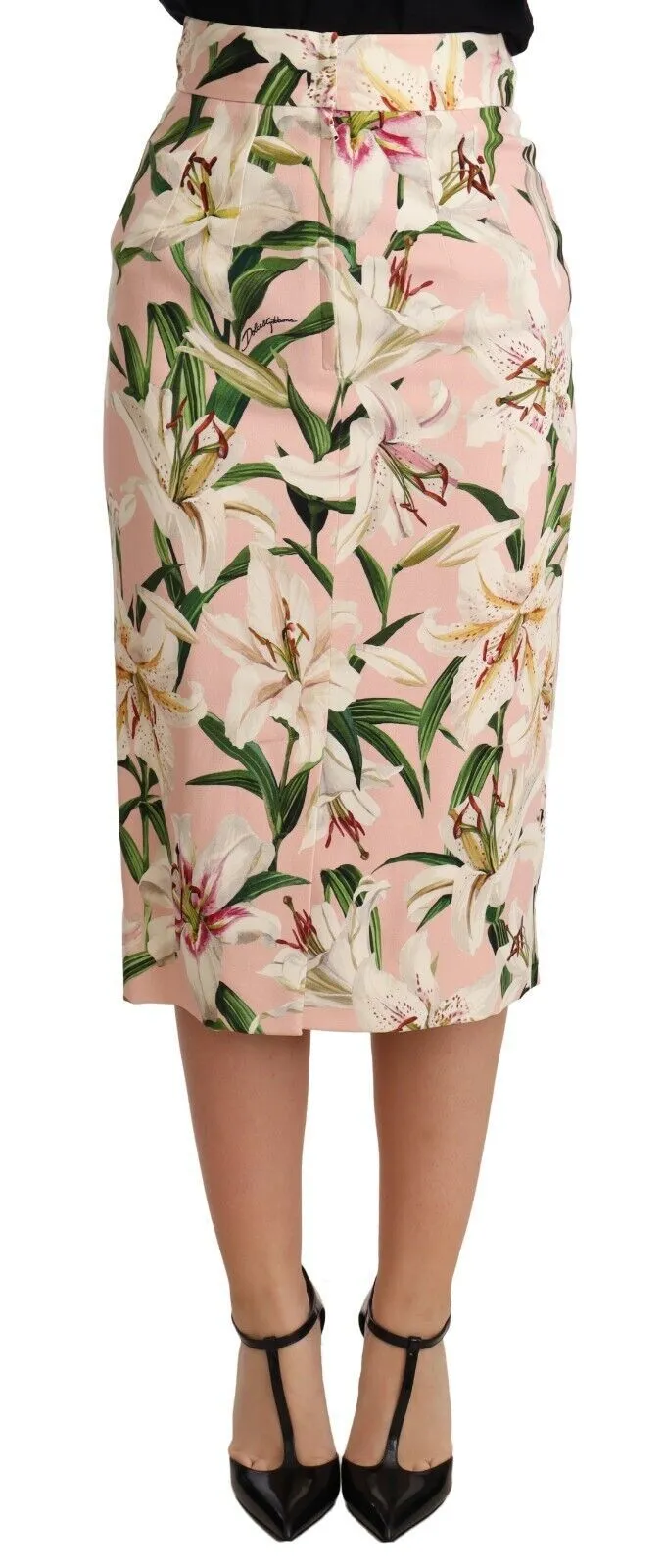 Dolce & Gabbana Women's Elegant Pink Lily Print Midi Skirt