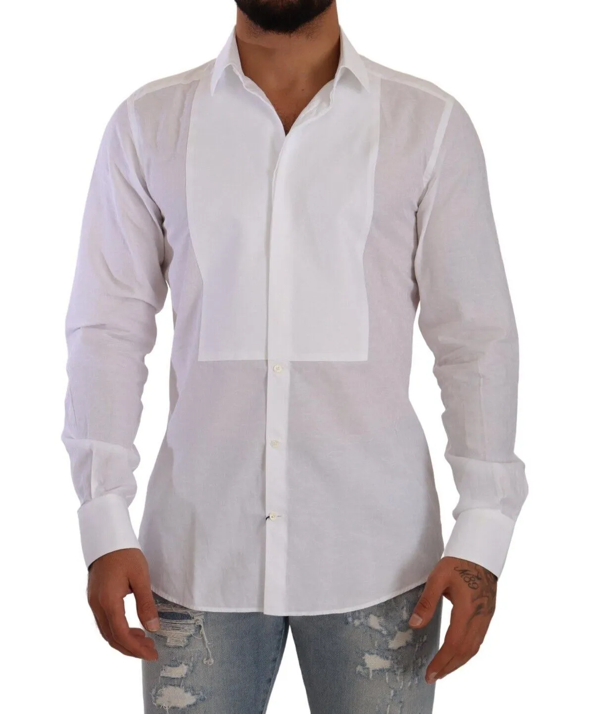 Dolce & Gabbana Men's Elegant White Floral Baroque Cotton Shirt