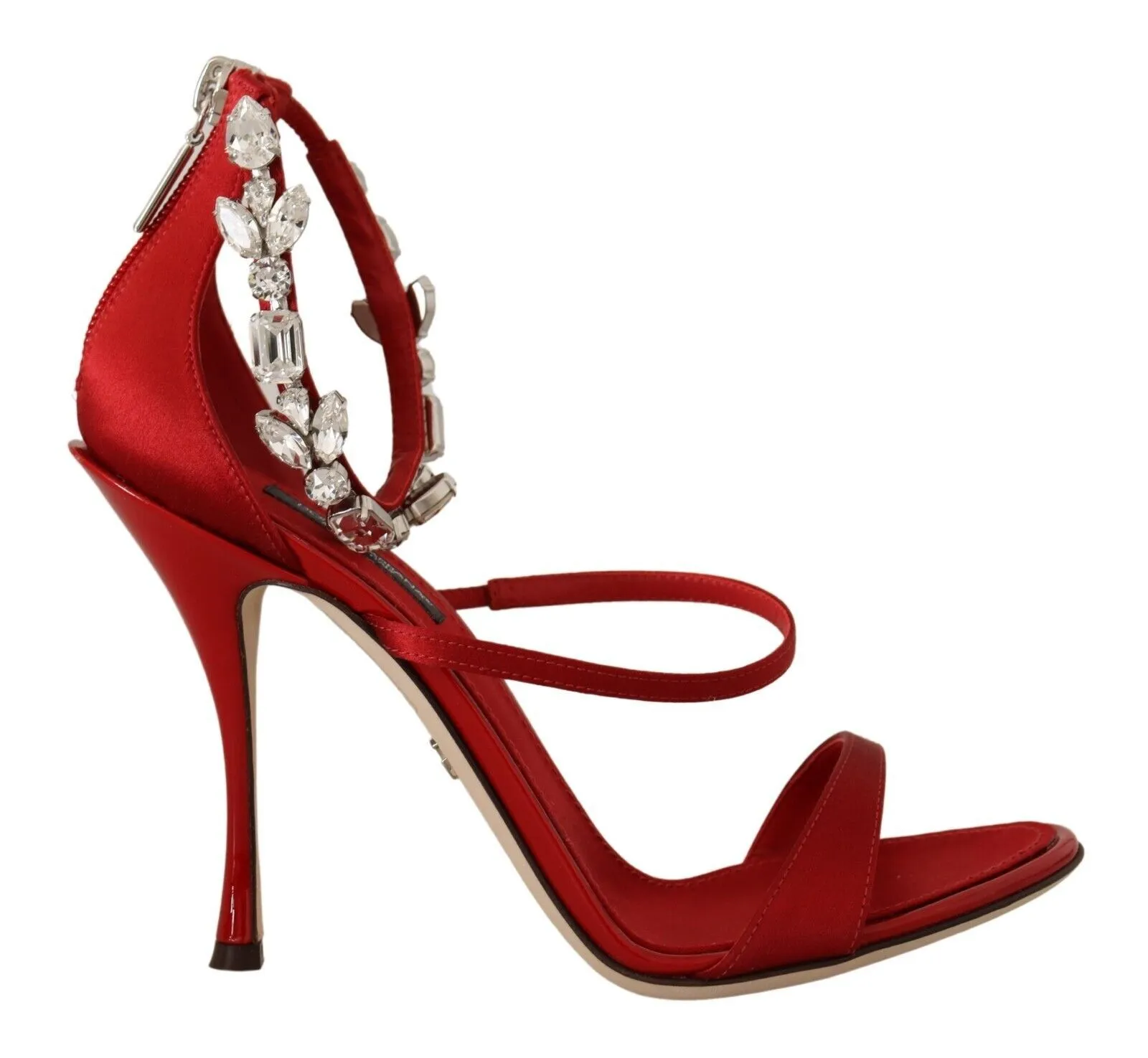 Dolce & Gabbana Women's Red Satin Crystals Sandals Heels Keira Shoes