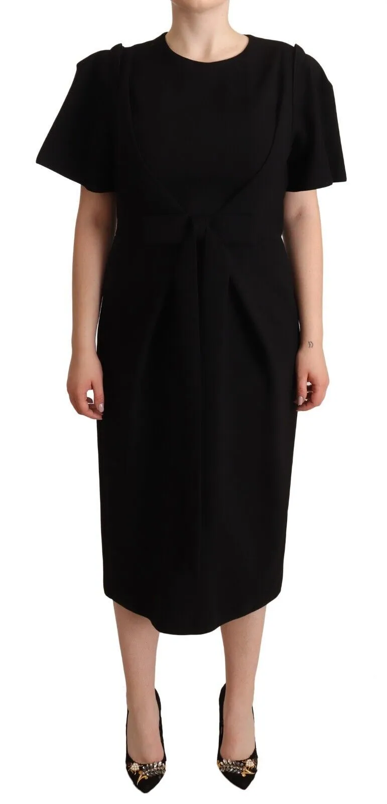 Dolce & Gabbana Women's Elegant Black Midi Dress with Bow Detail