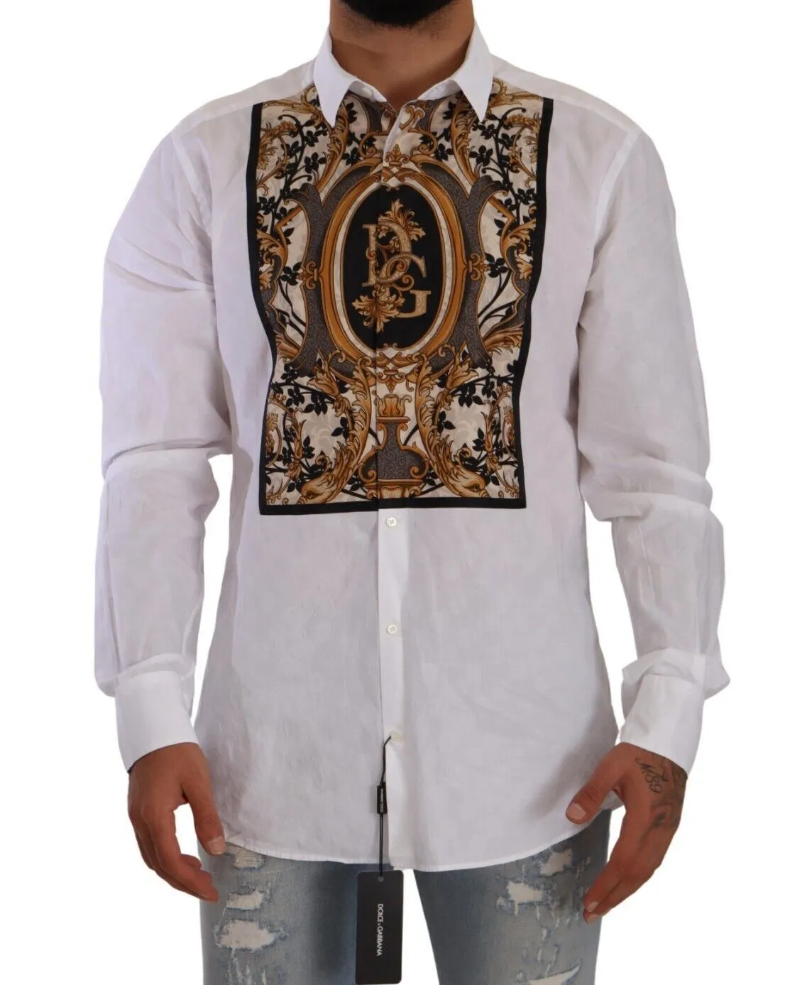 Dolce & Gabbana Men's Elegant White Slim Fit Tuxedo Shirt