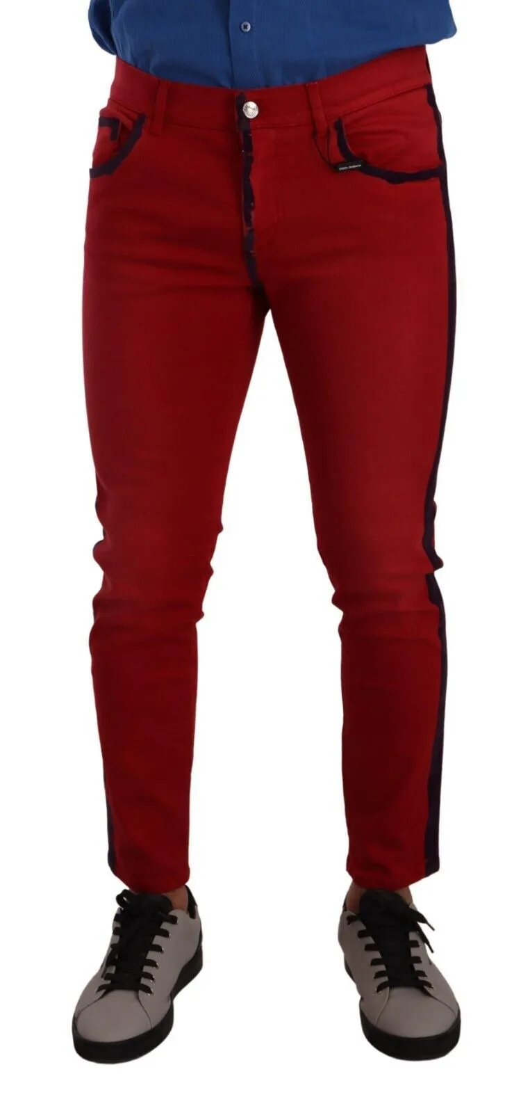 Dolce & Gabbana Men's Red Cotton Stretch Skinny Denim Trouser Jeans