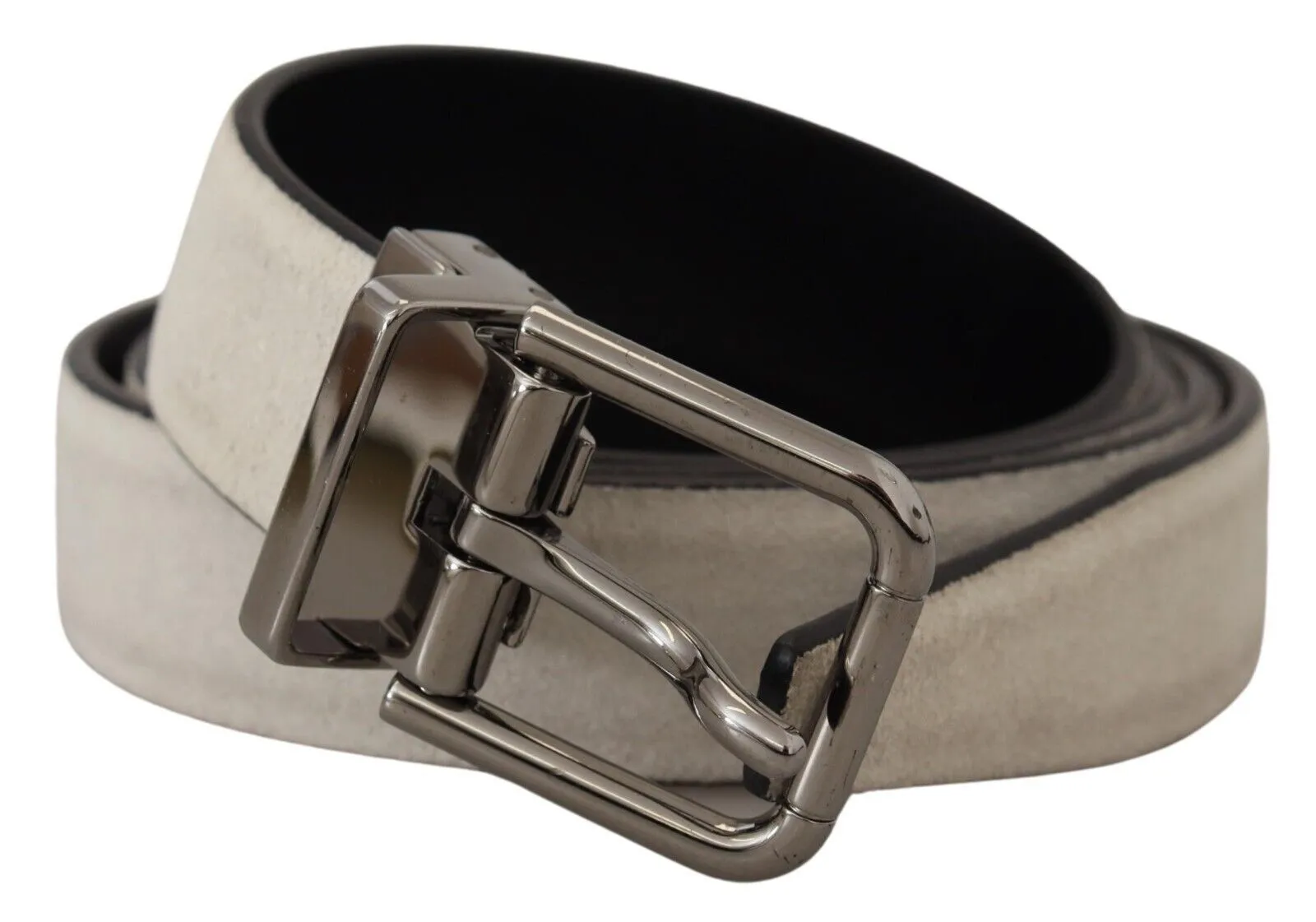 Dolce & Gabbana Men's Italian White Leather Belt with Metal Buckle