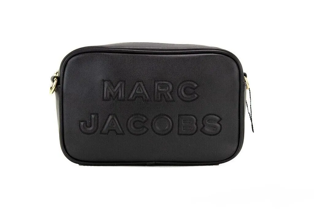 Marc Jacobs Women's Flash Black Smooth Leather Logo Embossed Camera Crossbody Handbag