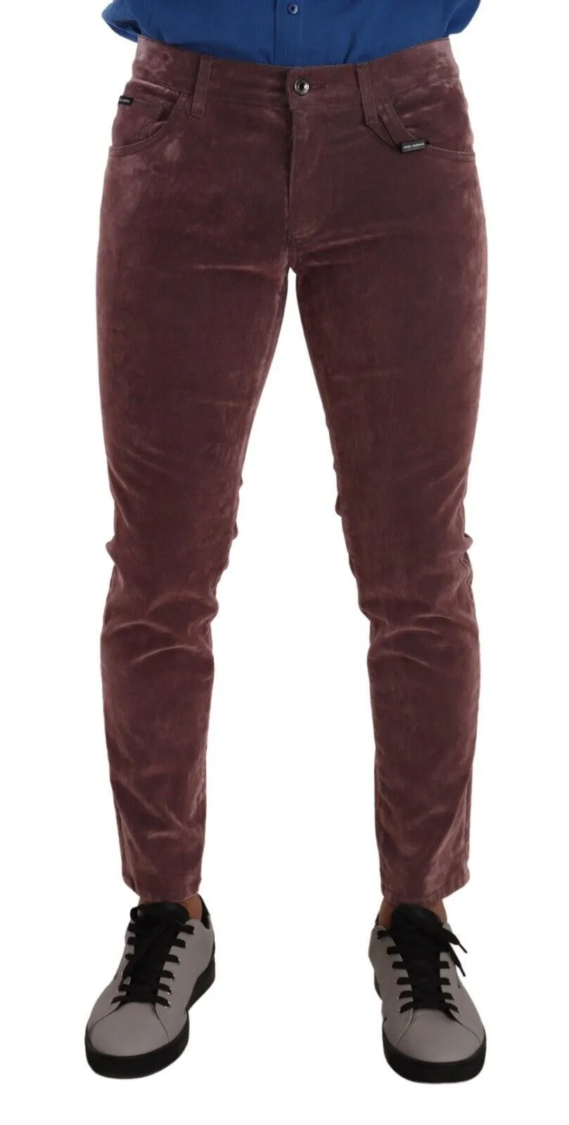 Dolce & Gabbana Men's Chic Pink Slim-Fit Cotton Velvet Jeans