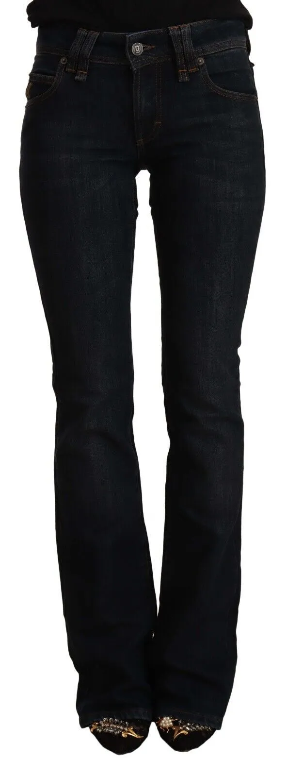 John Galliano Women's Chic Dark Blue Boot Cut Designer Jeans
