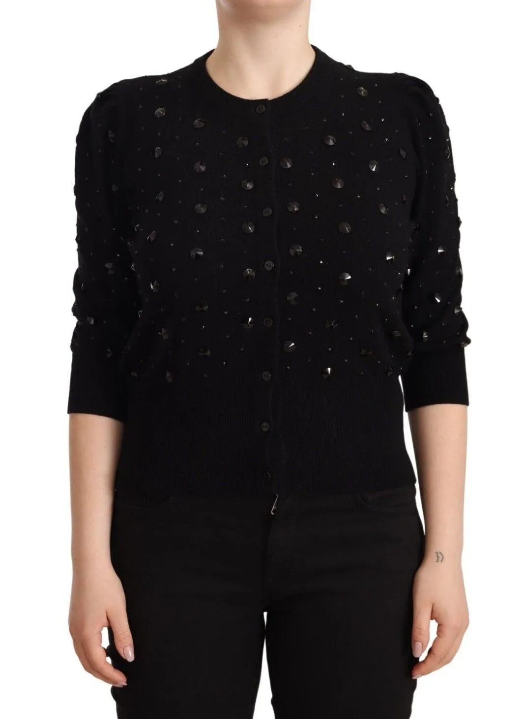 Dolce & Gabbana Women's Elegant Black Cashmere Crystal Cardigan