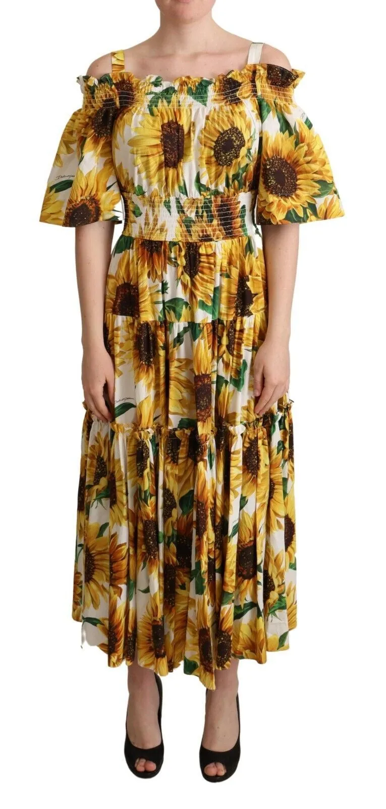 Dolce & Gabbana Women's Sunflower Elegance Open Shoulder Dress