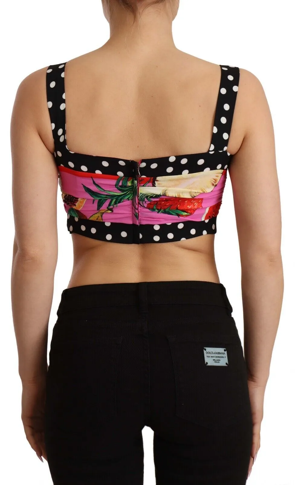 Dolce & Gabbana Women's Multicolor Silk Cropped Polka Fruit Print Top