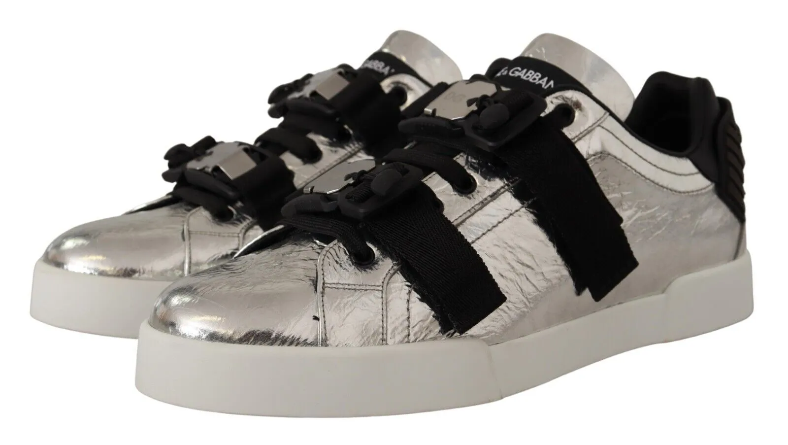 Dolce & Gabbana Men's Elegant Black Silver Low Top Sneakers