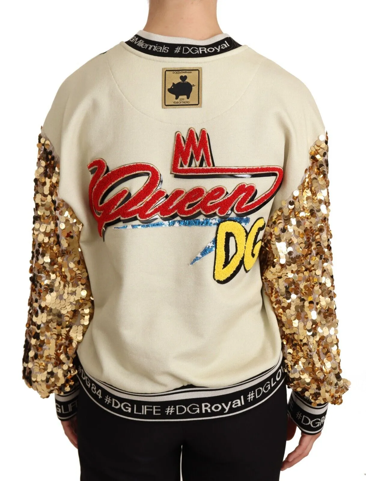 Dolce & Gabbana Women's Multicolor Sequined Pig Print Sweatshirt