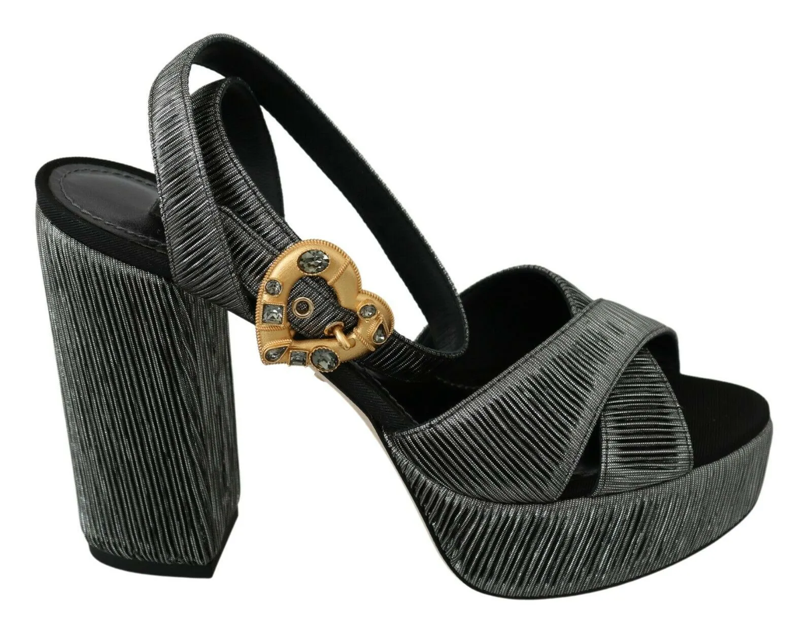 Dolce & Gabbana Women's Chic Gray Ankle Strap Heels with Gold Accents