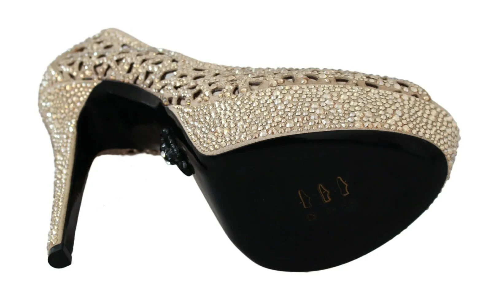 Philipp Plein Women's Elegant Beige Leather Heeled Pumps with Rhinestones