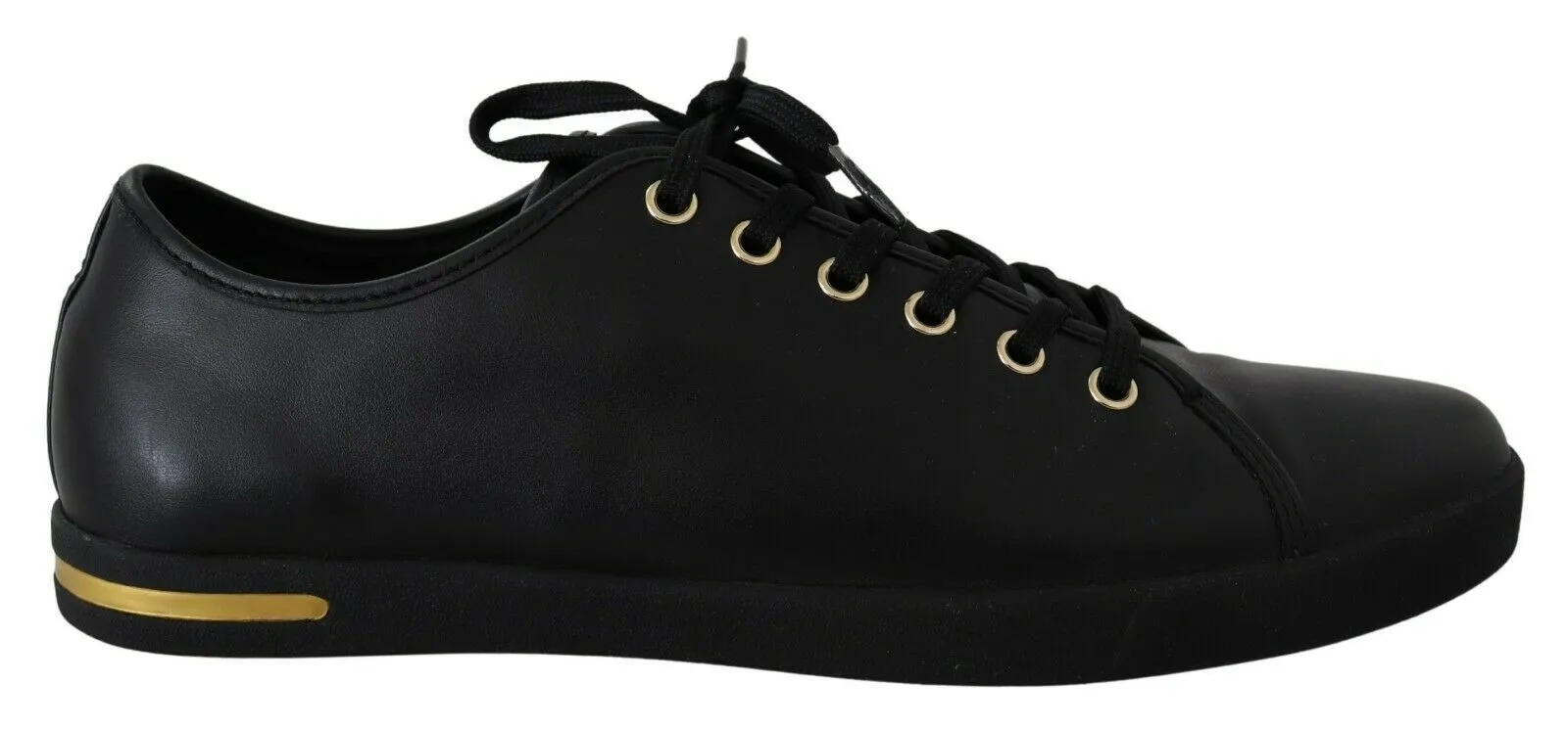 Dolce & Gabbana Women's Chic Black Leather Sneakers with Gold Accents