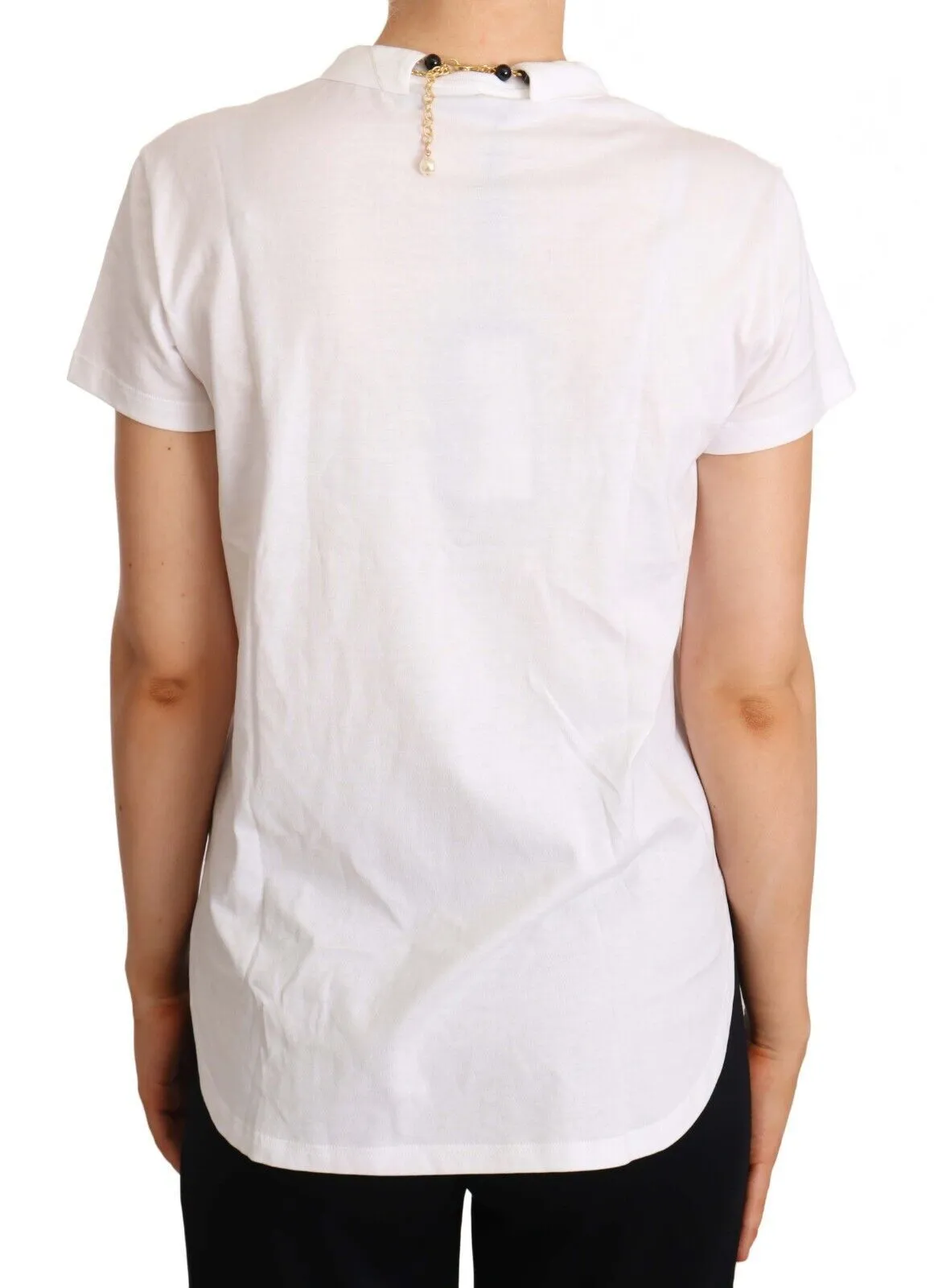 Dolce & Gabbana Women's Elegant Short-Sleeved Tee with Gold Cross Pendant