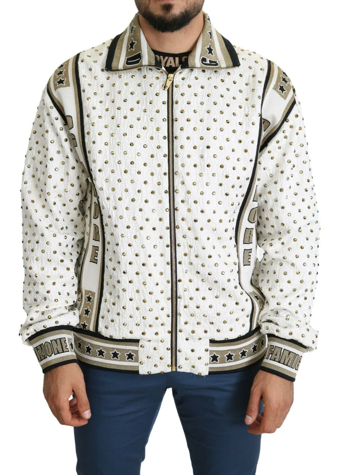 Dolce & Gabbana Men's Exquisite Silk-Wool Studded Bomber Jacket