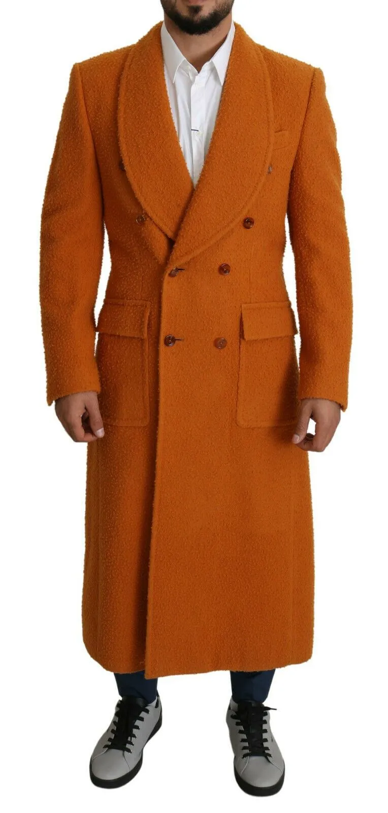 Dolce & Gabbana Men's Elegant Orange Wool Trench Coat