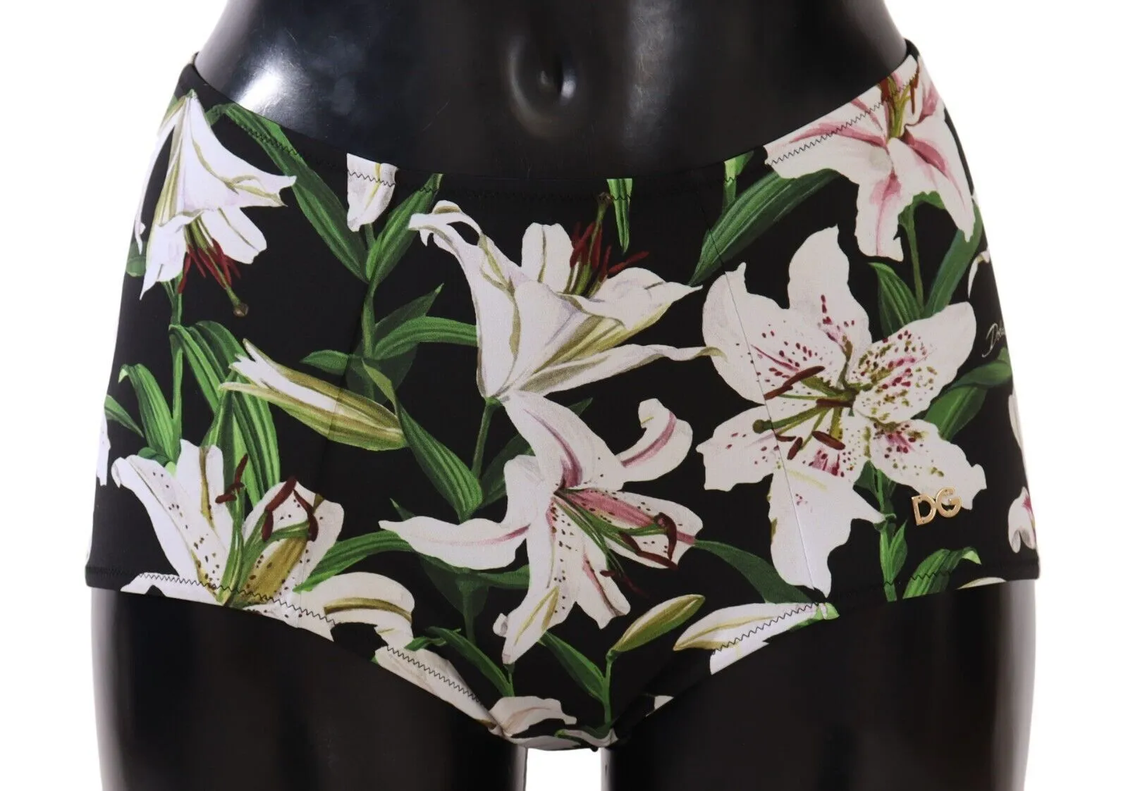 Dolce & Gabbana Women's Black Lilies Print High Waist Bikini Bottom
