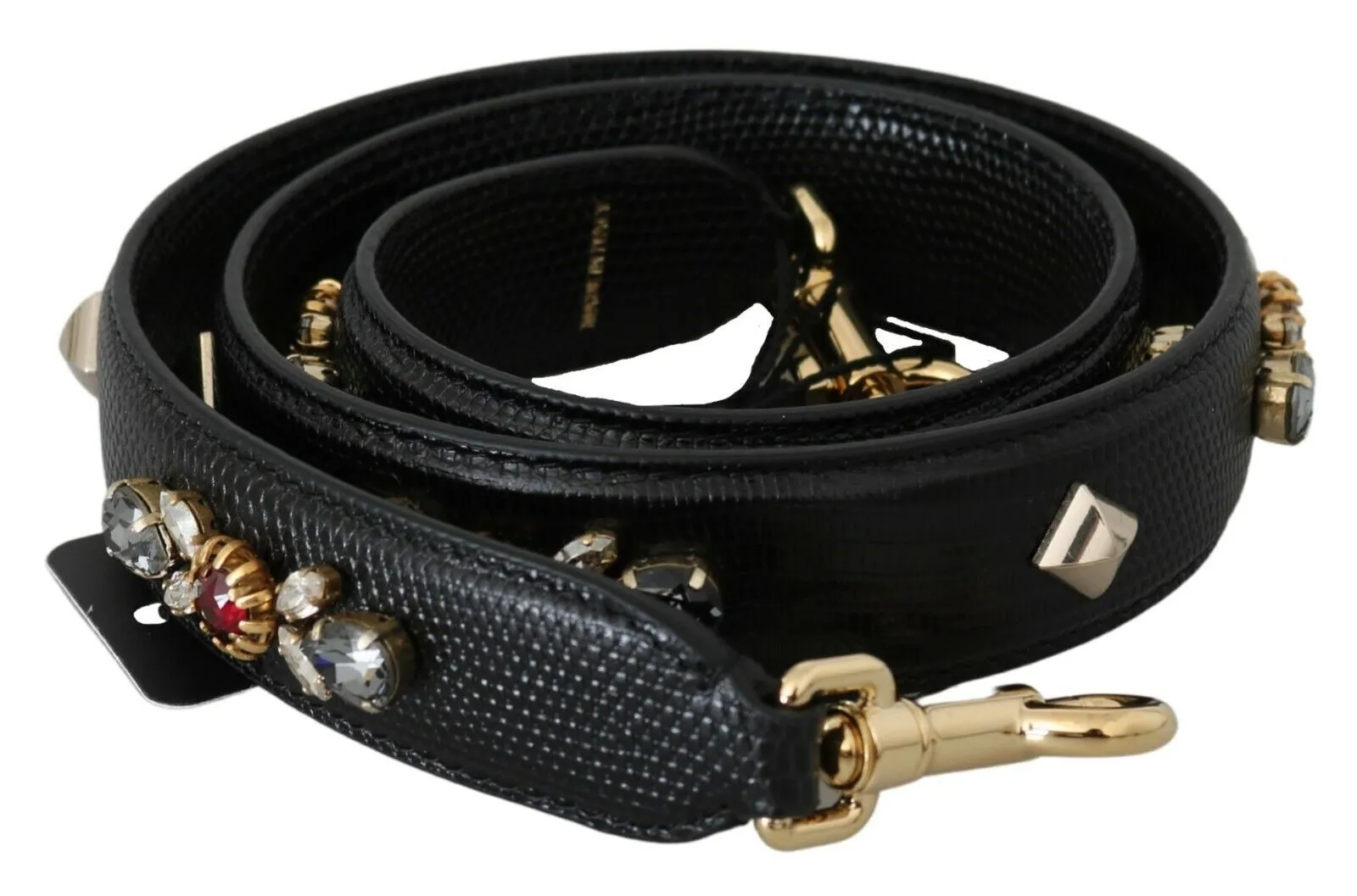 Black Leather Crystal Accessory Shoulder Strap