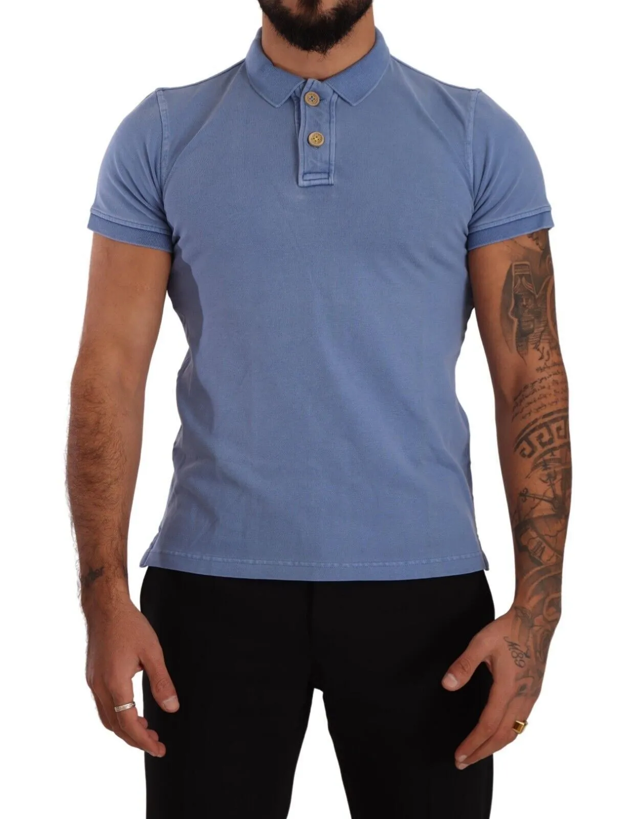 FRADI Men's Sleek Blue Cotton Collared Tee