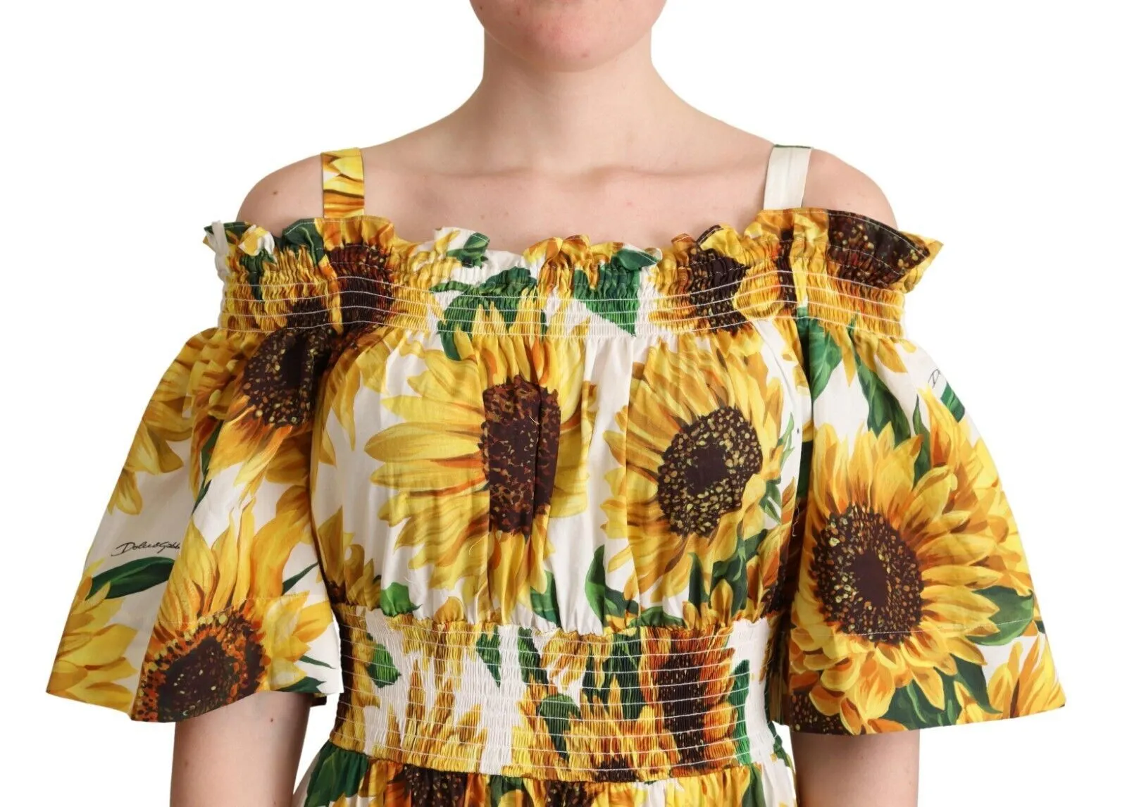 Dolce & Gabbana Women's Sunflower Elegance Open Shoulder Dress